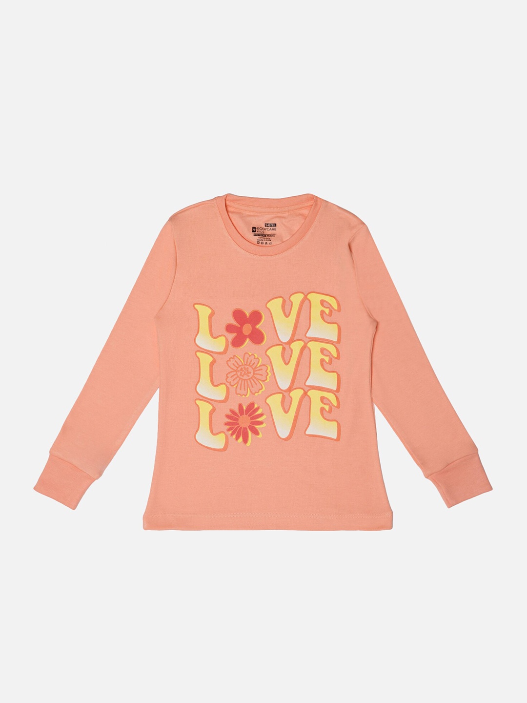 

Bodycare Girls Floral Printed V-Neck Applique T-shirt, Peach