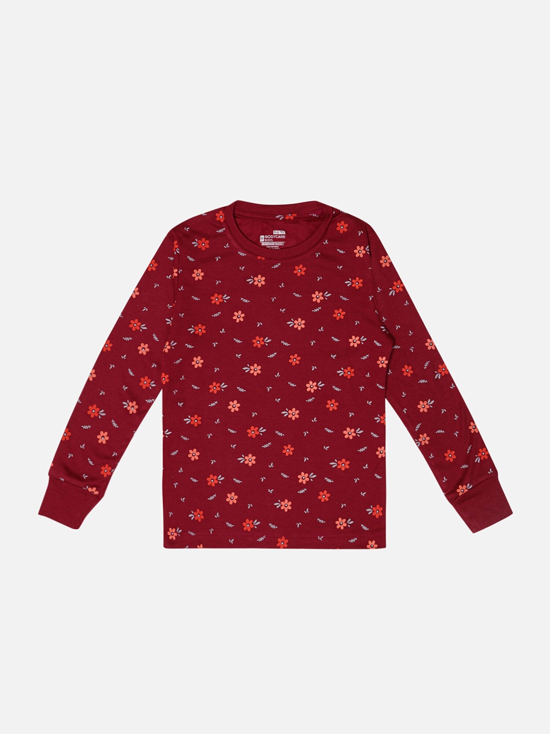 

Bodycare Girls Floral Printed Round Neck Cotton T-shirt, Maroon