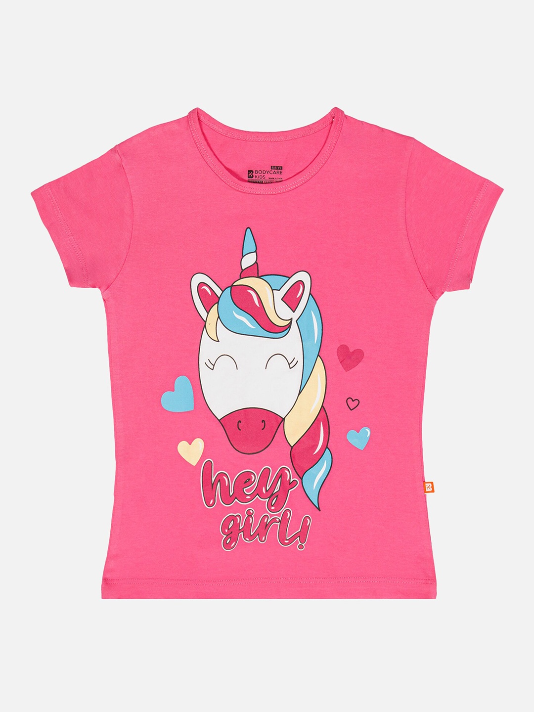

Bodycare Girls Unicorn Printed Round Neck Short Sleeves Cotton T-shirt, Pink