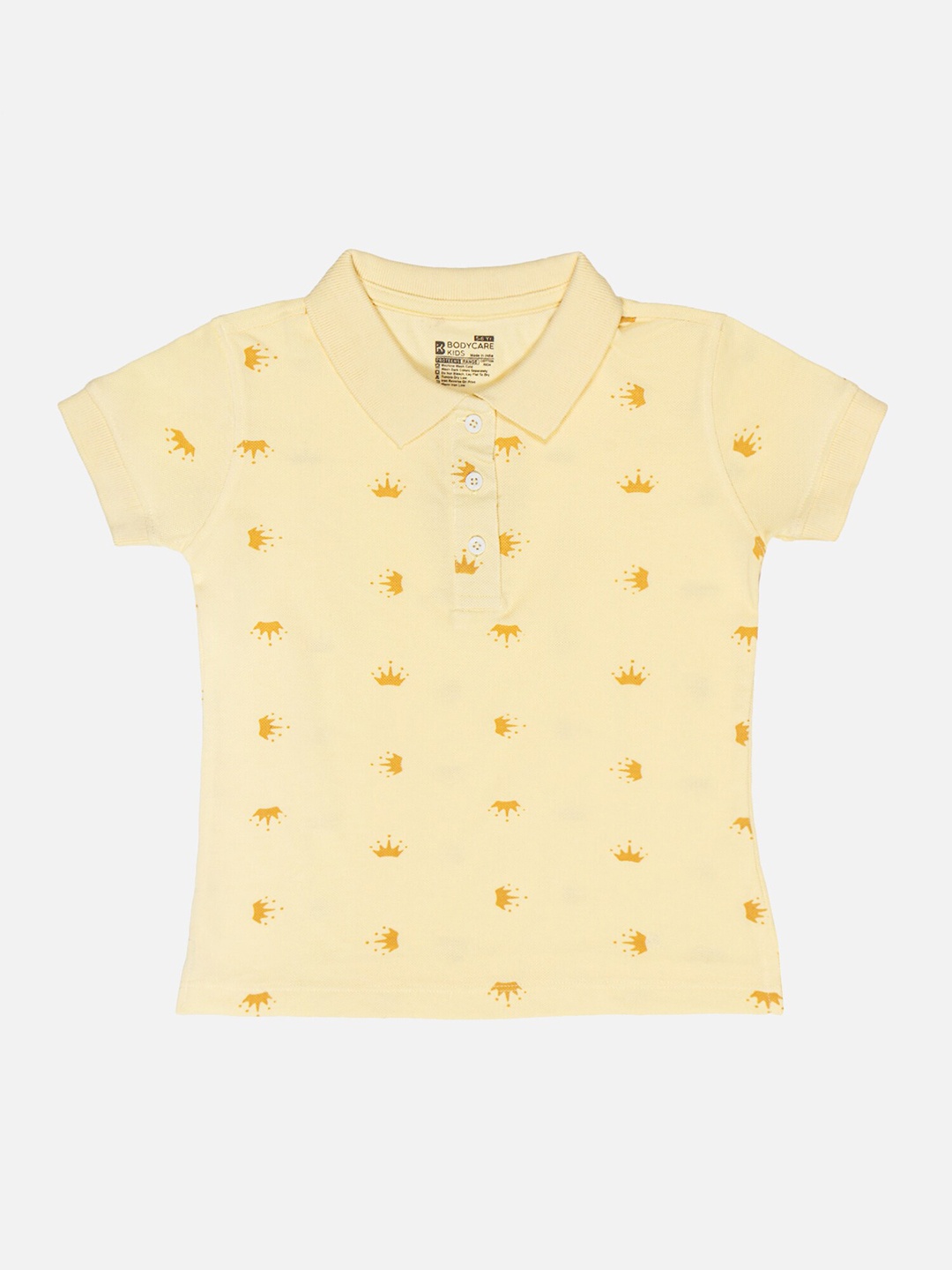 

Bodycare Girls Printed Shirt Collar Cotton T-shirt, Yellow