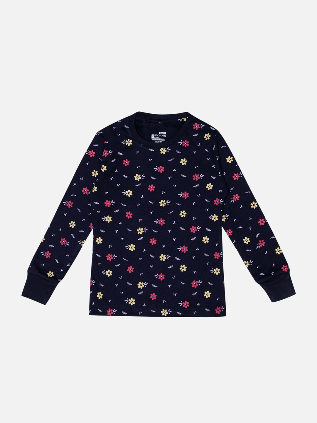 

Bodycare Girls Floral Printed Cotton T-shirt, Navy blue