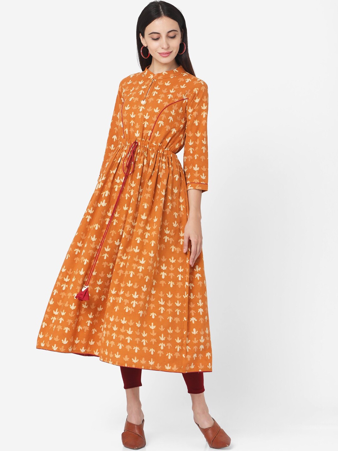 

Saanjh Ethnic Motifs Printed Regular Thread Work Indie Prints Anarkali Kurta, White