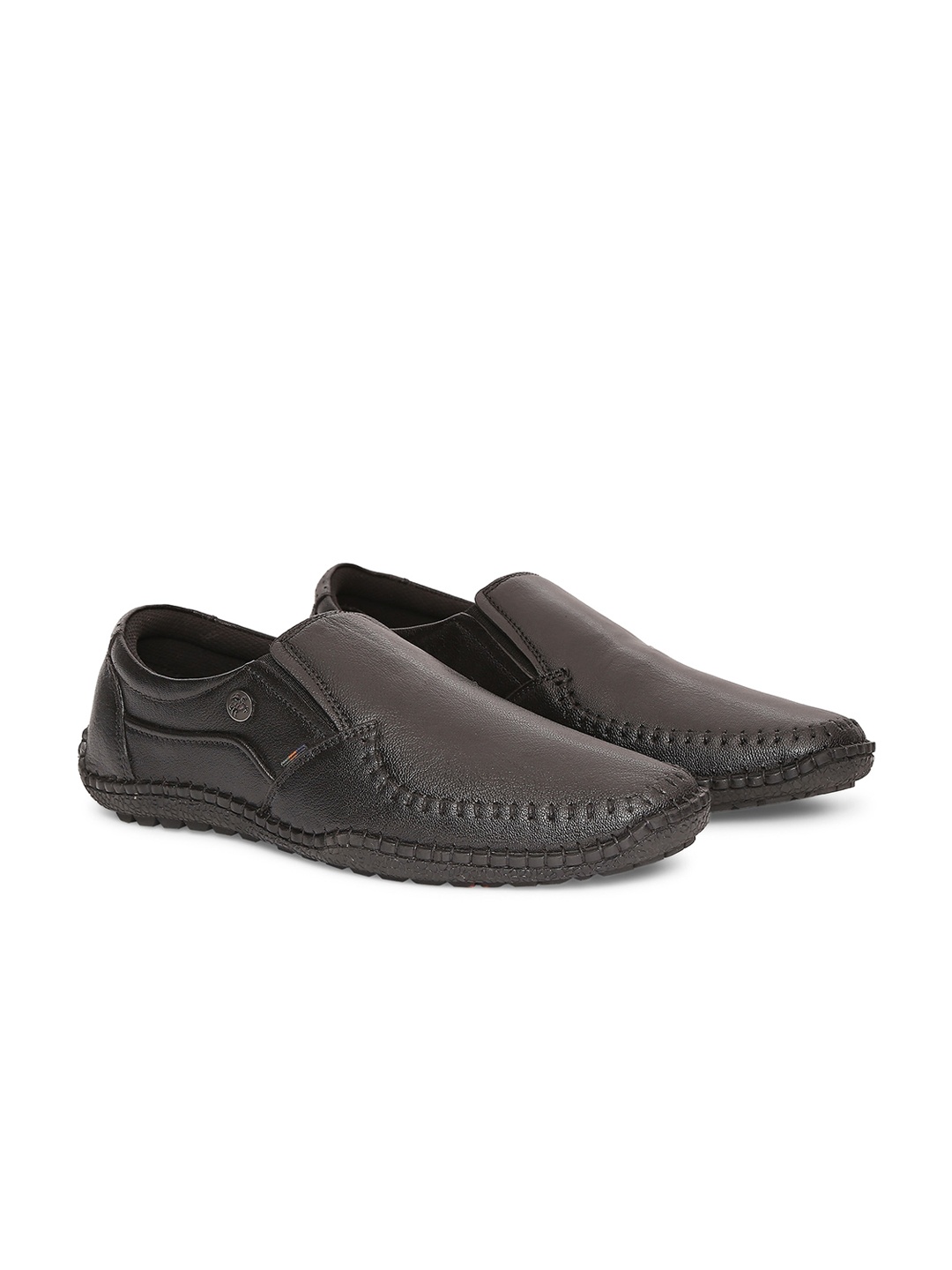 

Buckaroo Men Textured Round Toe Leather Loafers, Black