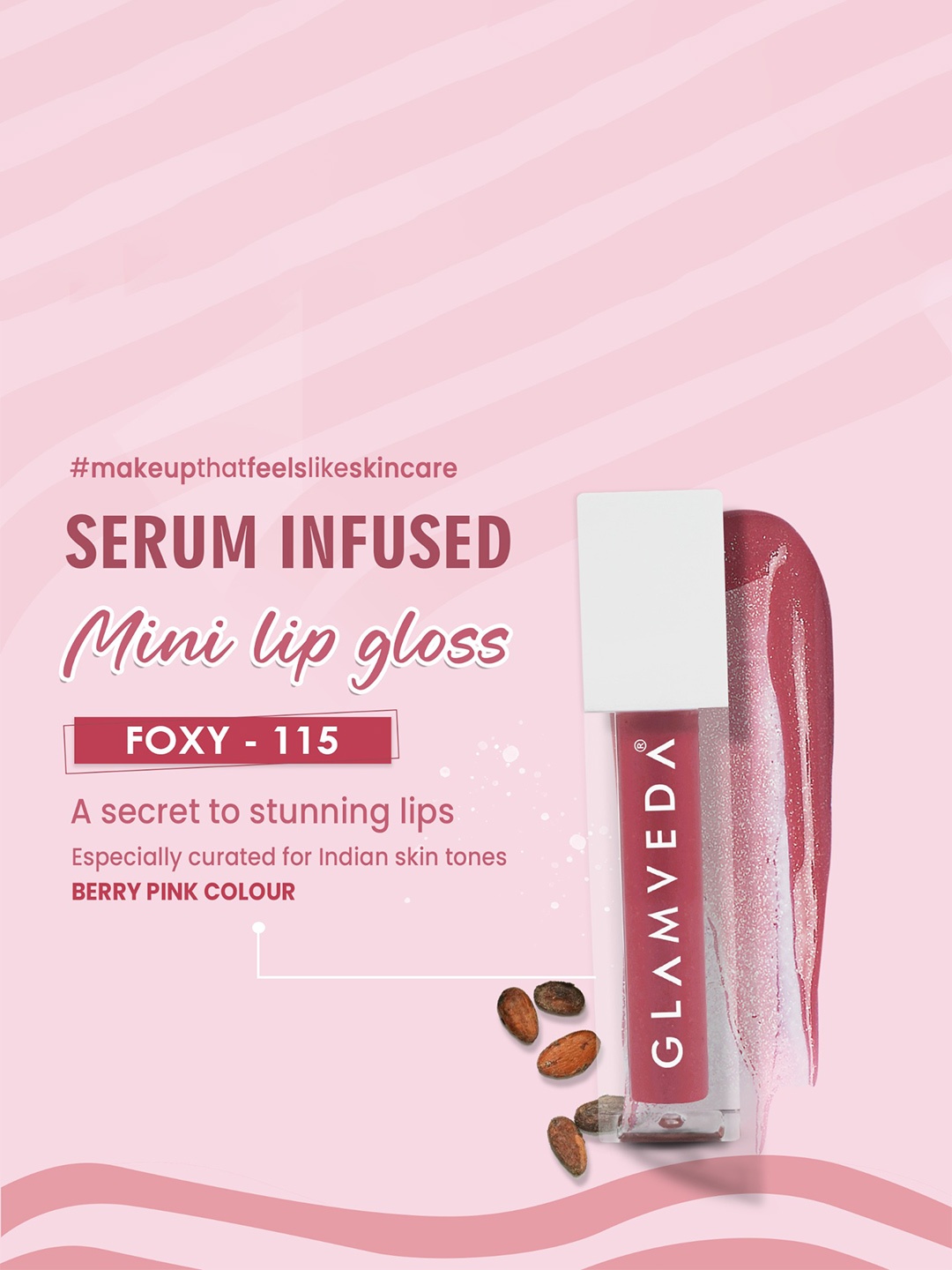 

GLAMVEDA X Rashami Desai Mini Serum Infused Lip Gloss with Vitamin E 1.2ml - Foxy 115, Pink