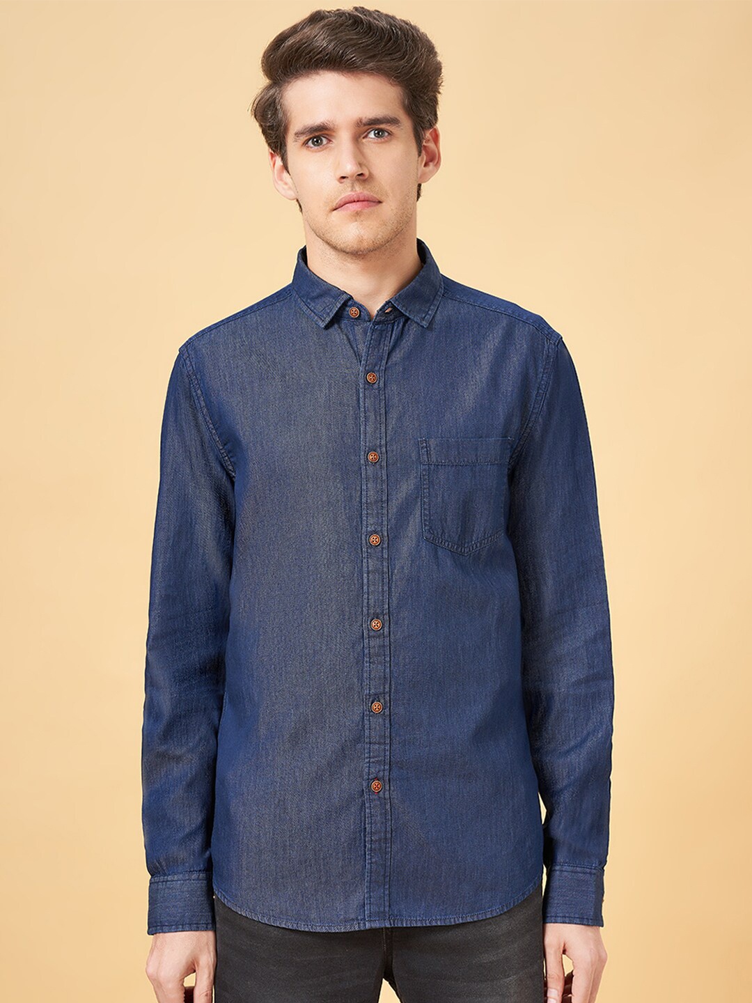 

SF JEANS by Pantaloons Spread Collar Long Sleeves Slim Fit Denim Casual Shirt, Blue