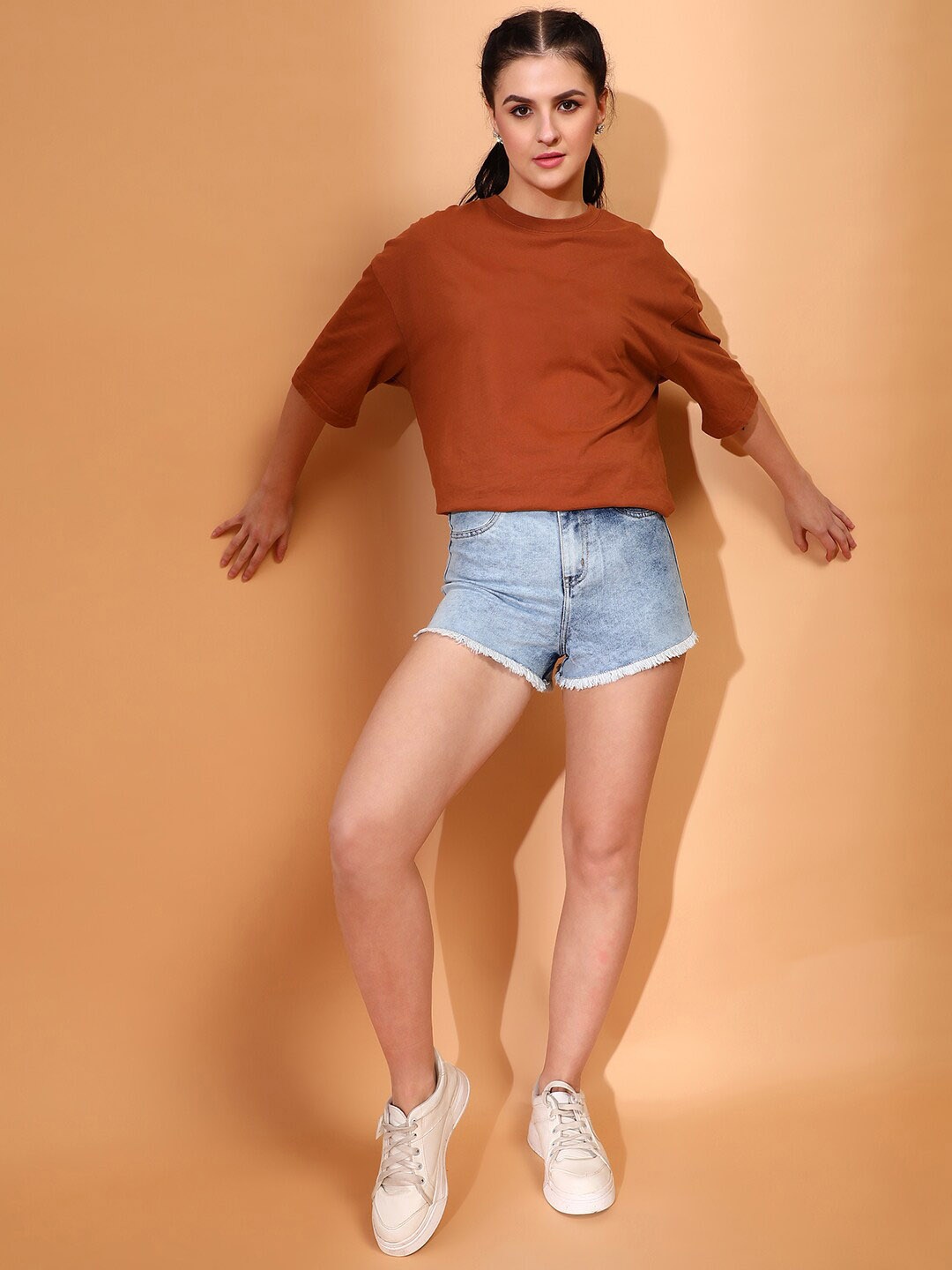 TALES & STORIES Women Washed Denim Shorts, Blue