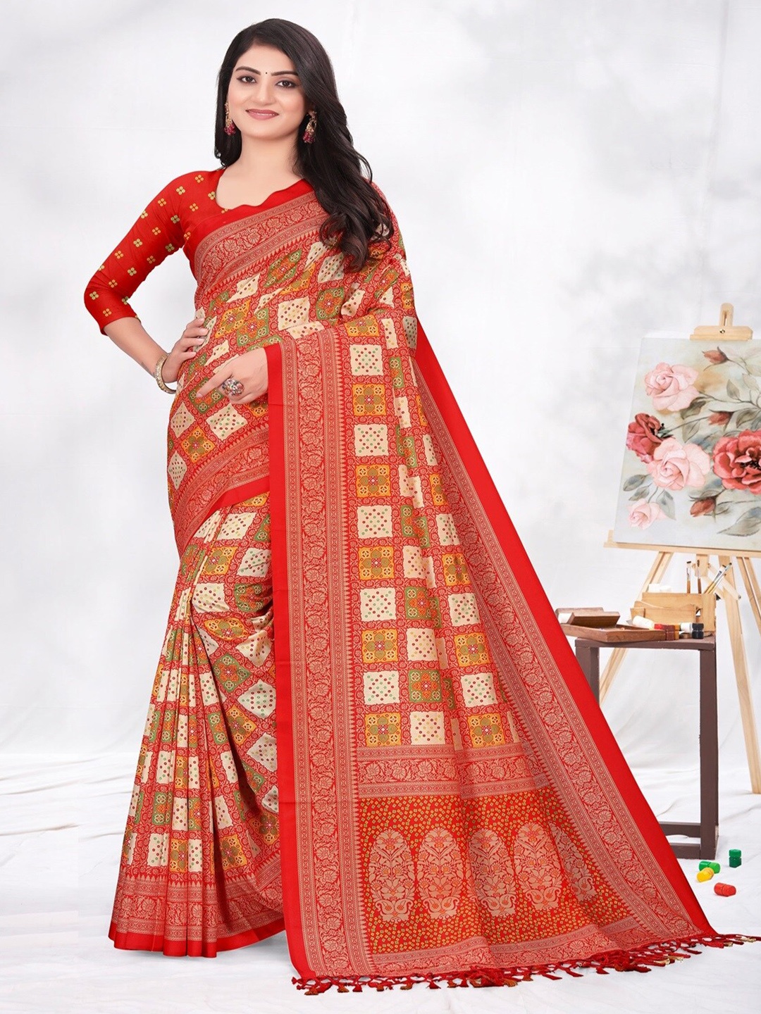

ARYZE Art Silk Saree, Cream