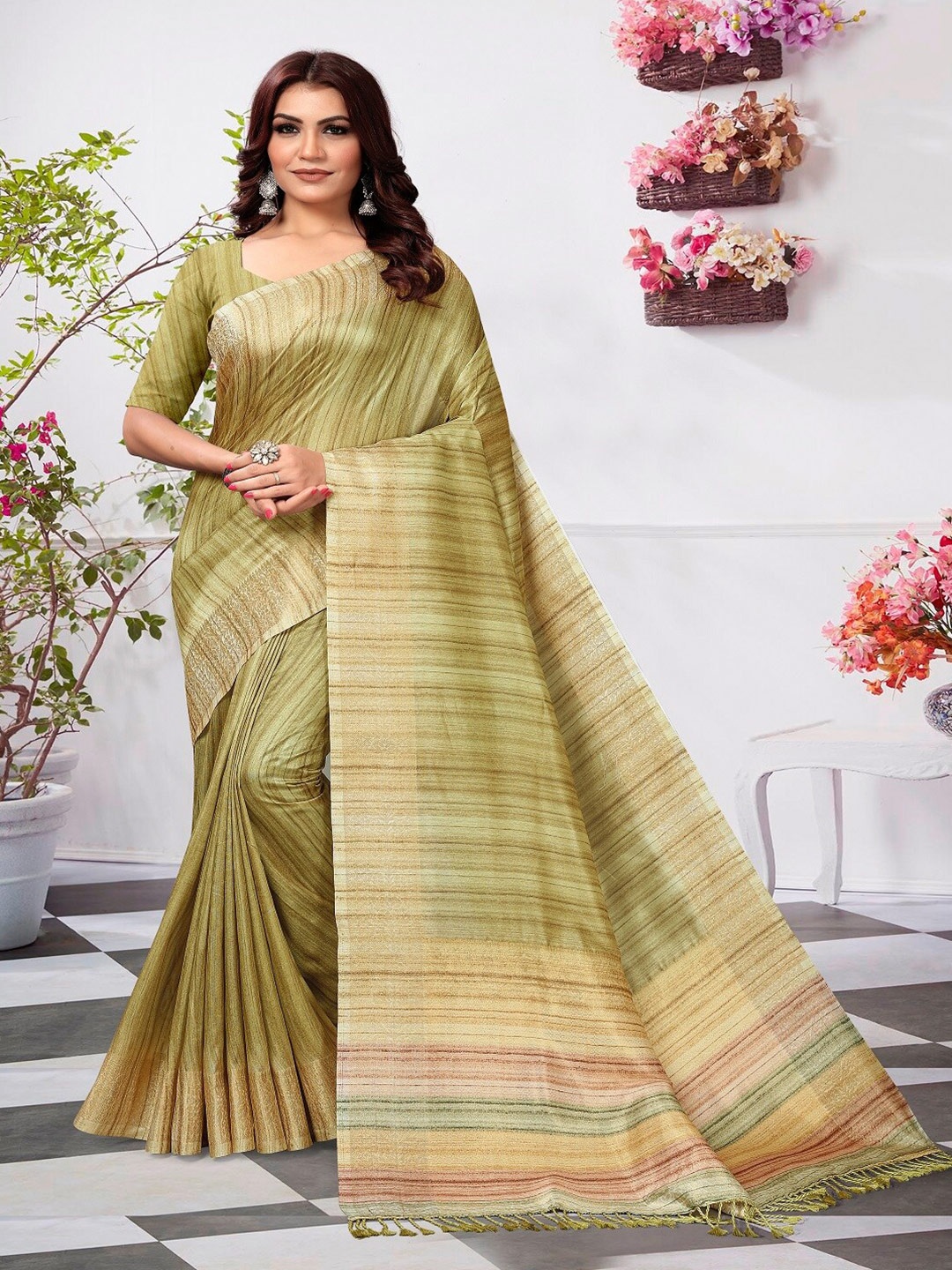 

ARYZE Zari Silk Blend Saree, Yellow