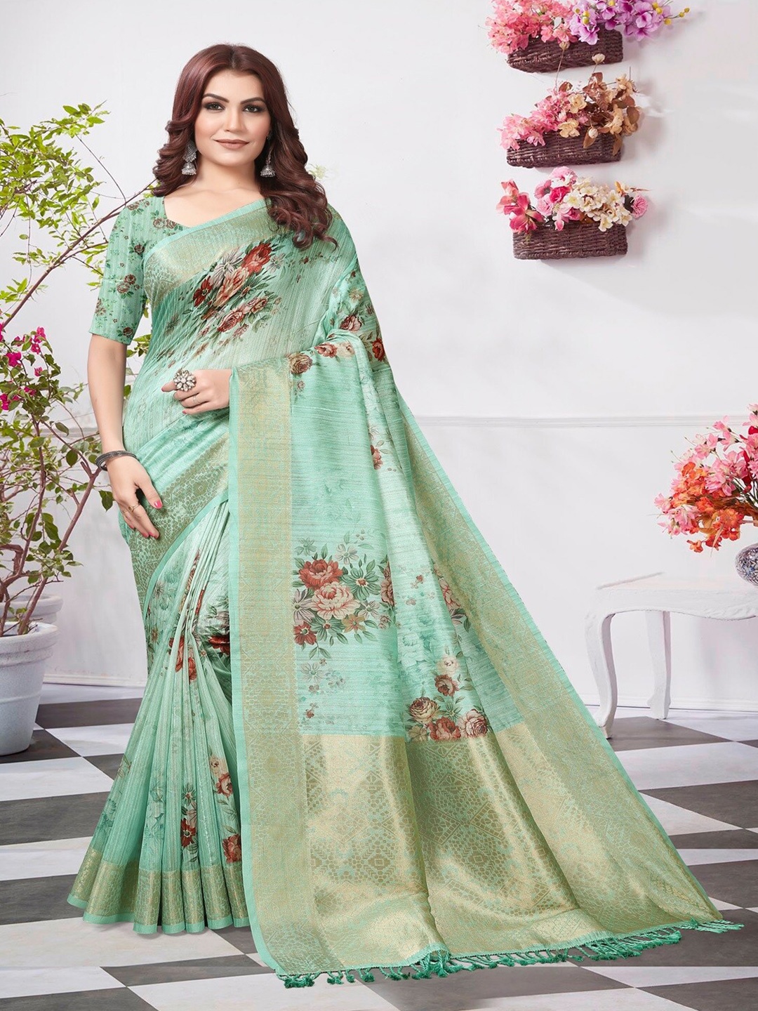 

ARYZE Women Sarees, Turquoise blue