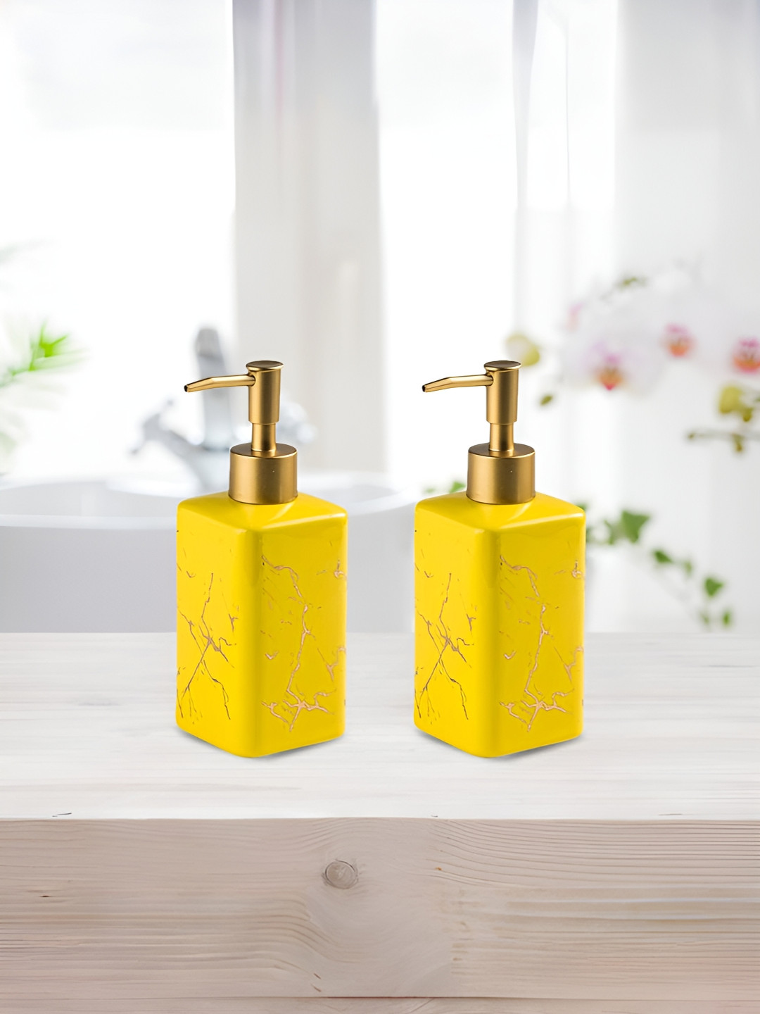 

The Better Home Yellow 2 Pcs Ceramic Soap Dispenser 320ml