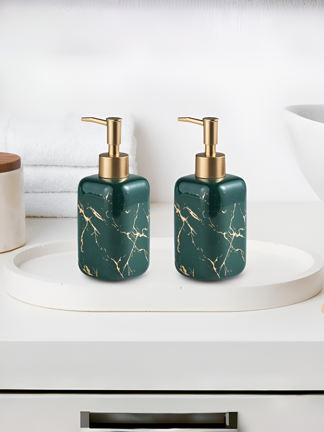 

The Better Home Green 2 Pcs Ceramic Soap Dispenser 300ml