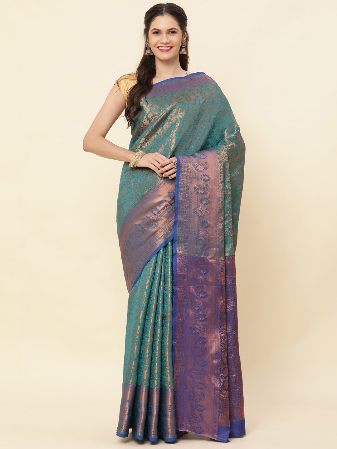 

Sorathiya Enterprise Woven Design Zari Pure Silk Kanjeevaram Saree, Green