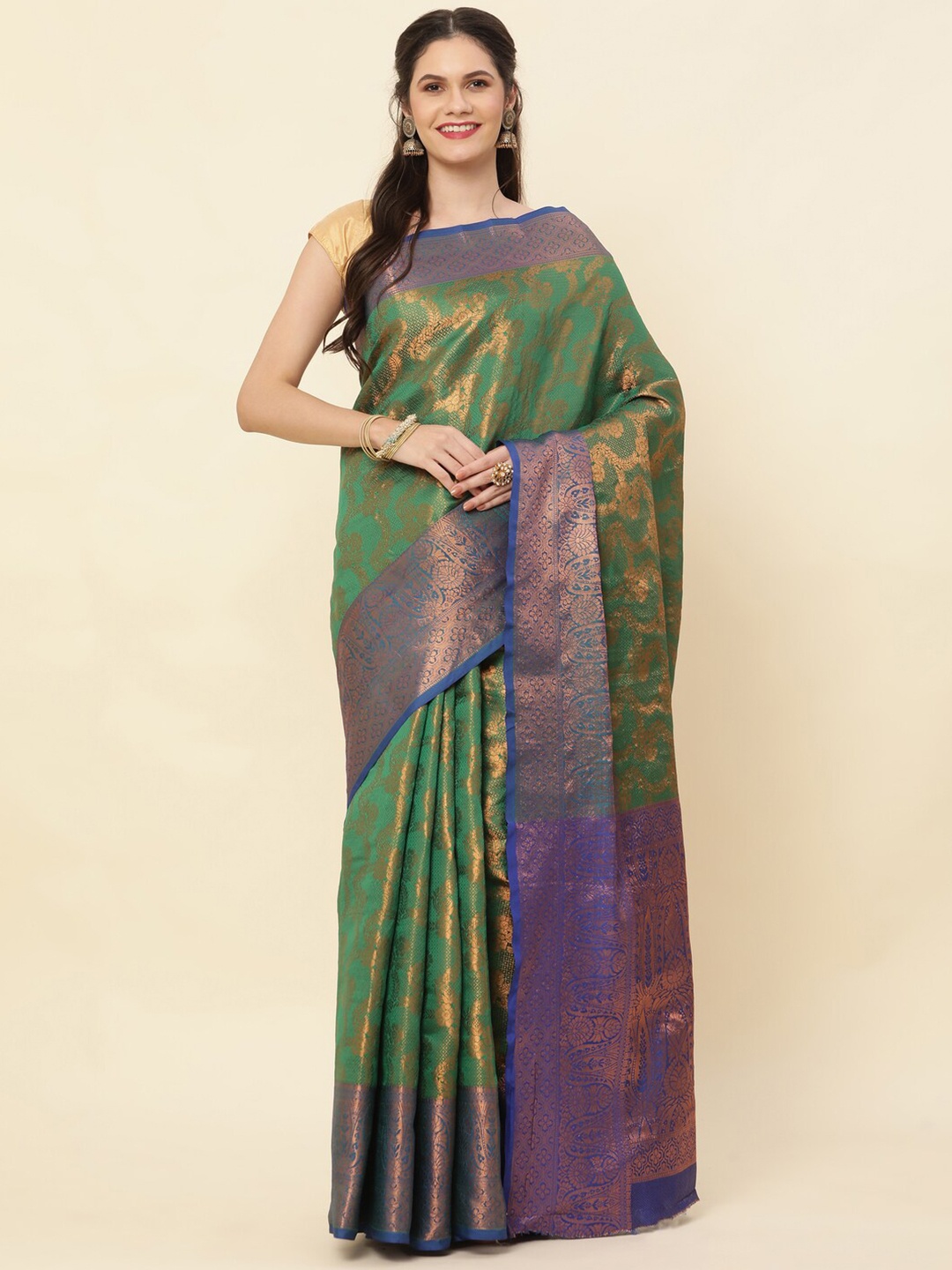

Sorathiya Enterprise Woven Design Zari Silk Blend Kanjeevaram Saree, Green