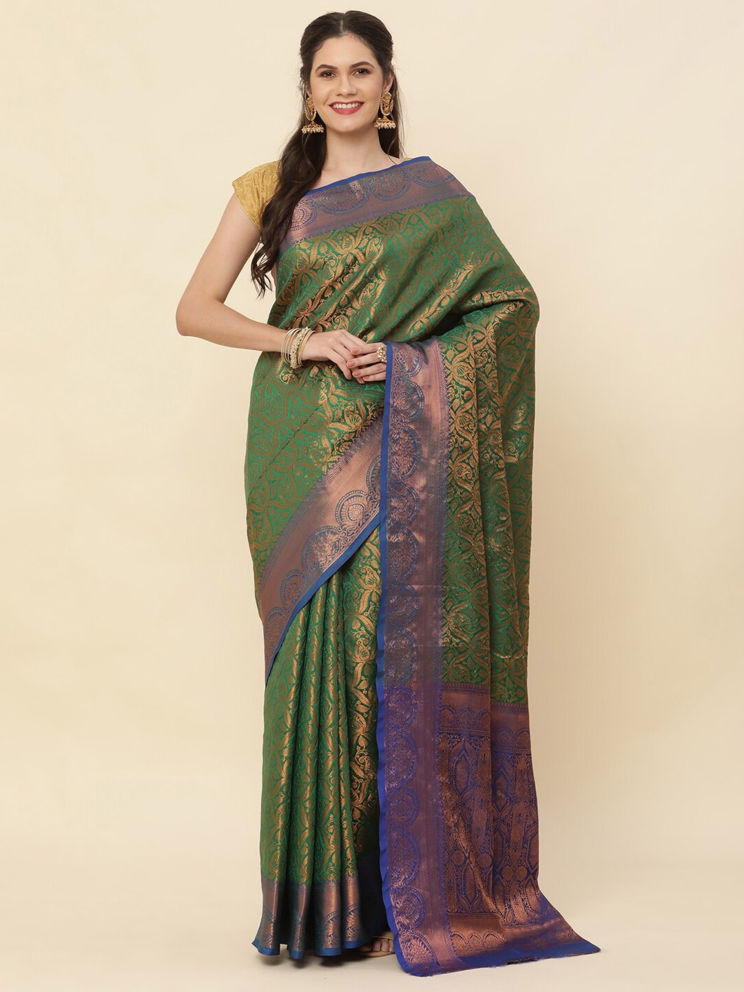 

Sorathiya Enterprise Woven Design Zari Silk Blend Kanjeevaram Saree, Green