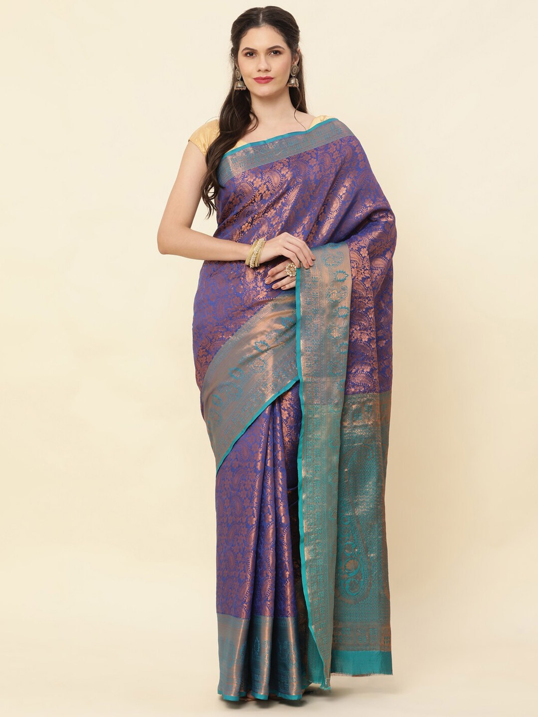 

Sorathiya Enterprise Woven Design Zari Pure Silk Kanjeevaram Saree, Navy blue