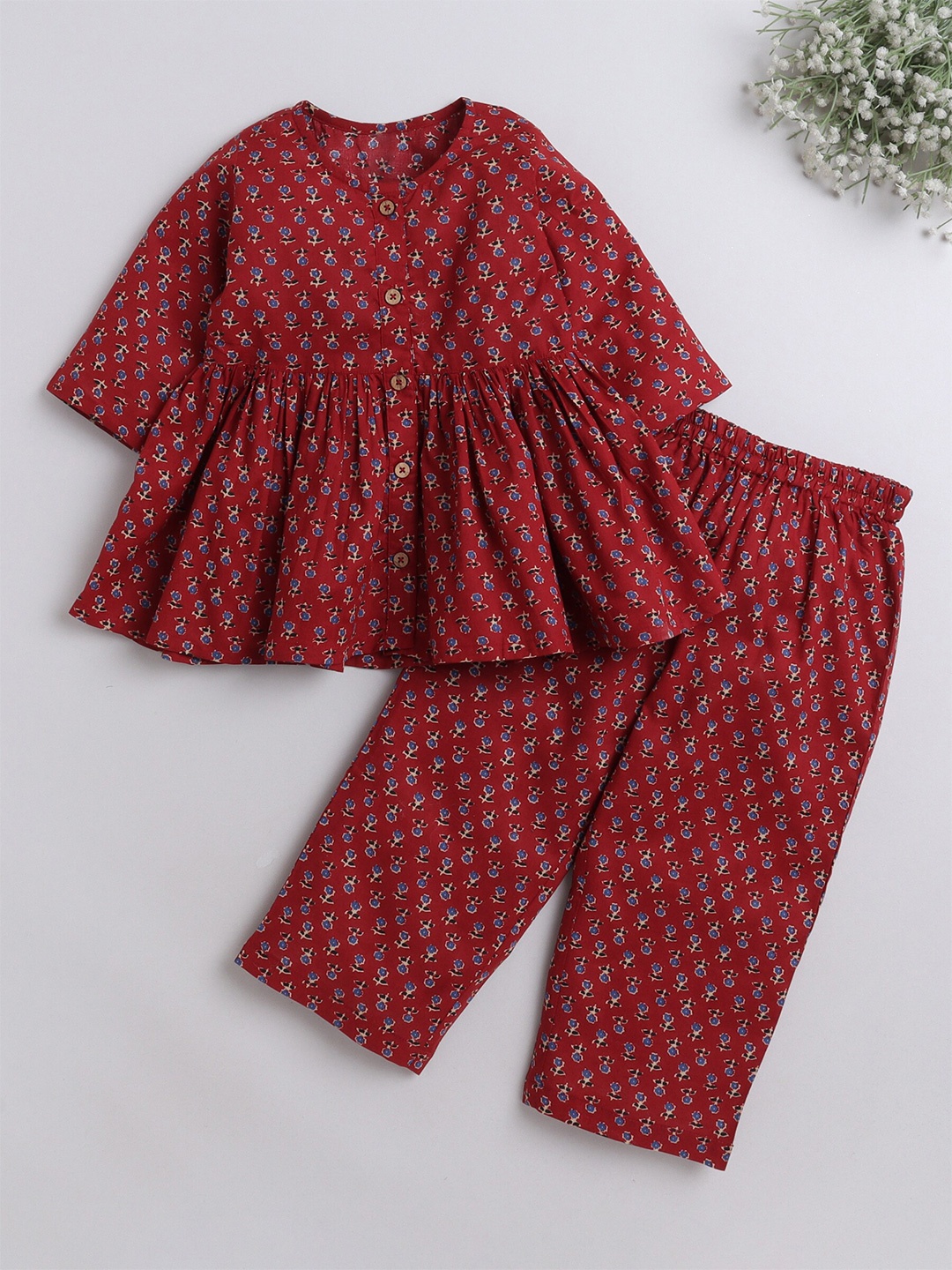 

The Magic Wand Girls Printed Top with Trousers, Maroon