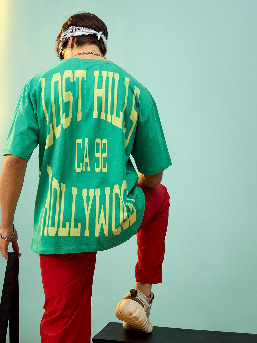 

MASCLN SASSAFRAS Unisex Green Typography Printed Cotton Oversize T-Shirt