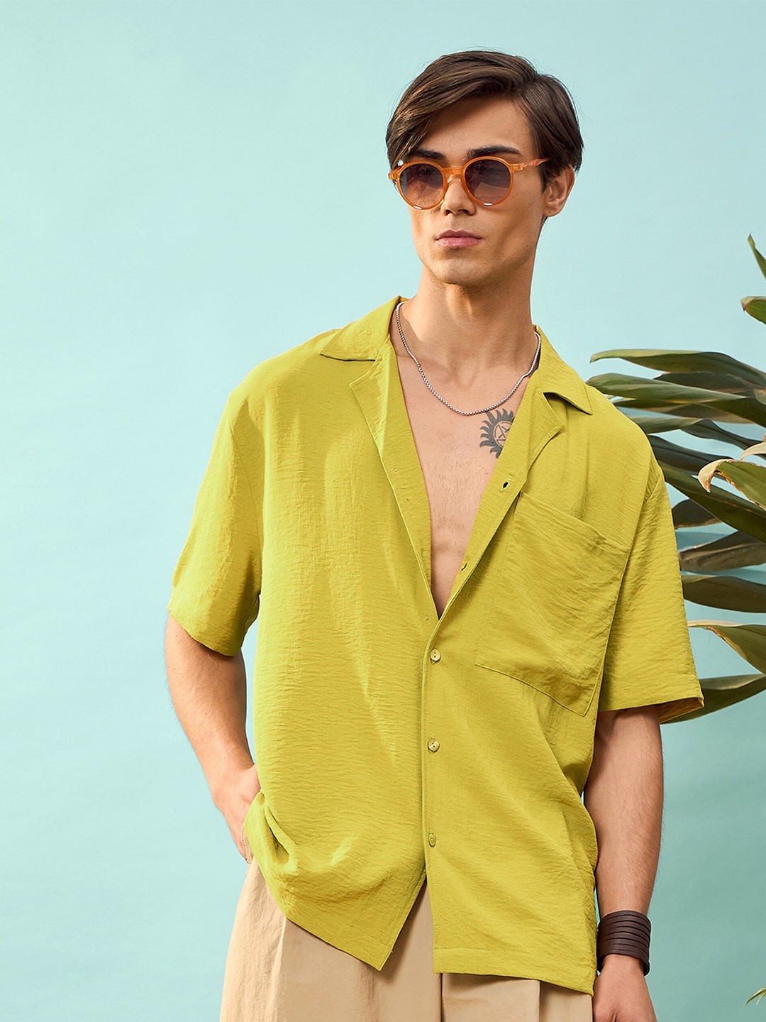 

MASCLN SASSAFRAS Men Relaxed Opaque Casual Shirt, Yellow