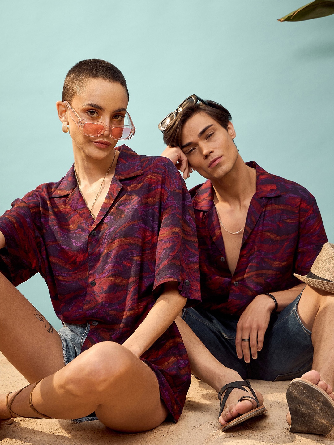 

MASCLN SASSAFRAS Unisex Fuchsia Relaxed Abstract Printed Casual Shirt