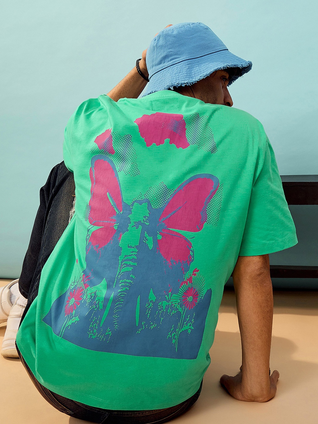 

MASCLN SASSAFRAS Unisex Green Graphic Printed Cotton Oversize T-Shirt