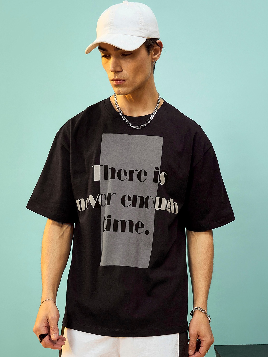 

MASCLN SASSAFRAS Unisex Black Typography Printed Cotton Oversized T-shirt