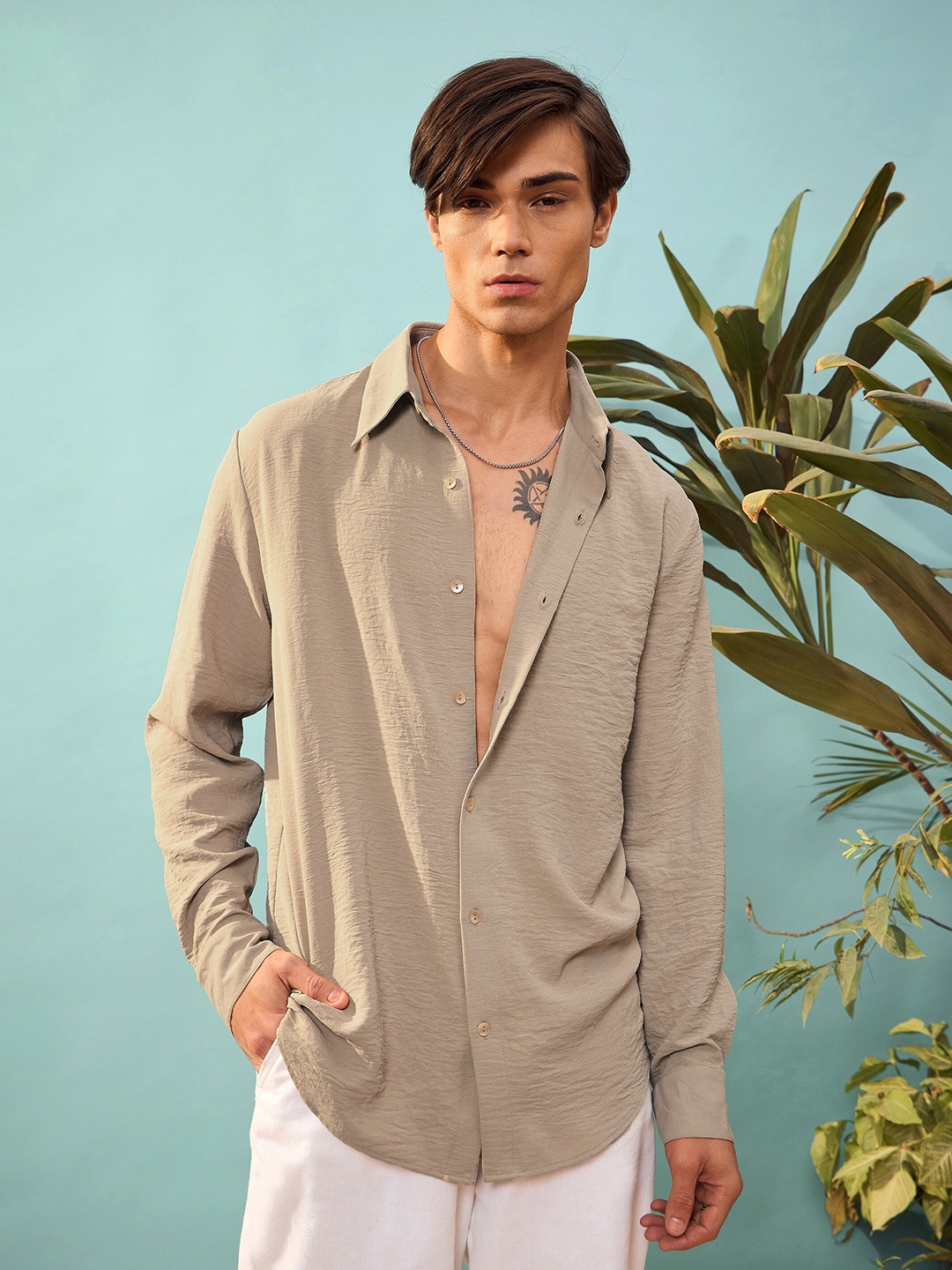 

MASCLN SASSAFRAS Relaxed Opaque Casual Shirt, Beige