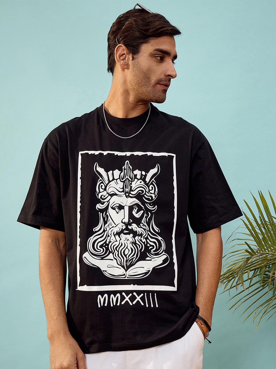 

MASCLN SASSAFRAS Unisex Black Graphic Printed Cotton Oversize T-Shirt