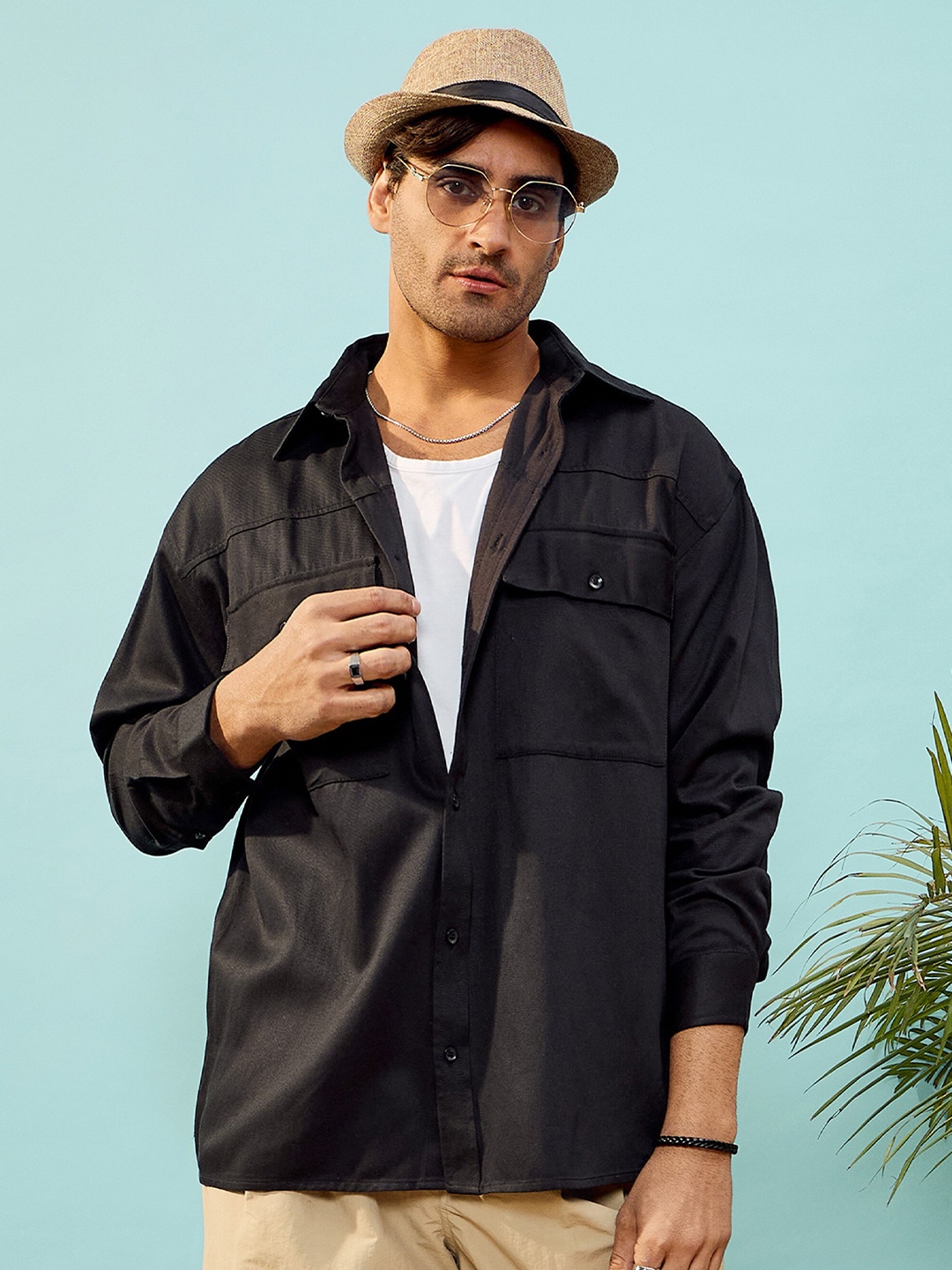 

MASCLN SASSAFRAS Black Relaxed Utility Pocket Oversize Shirt