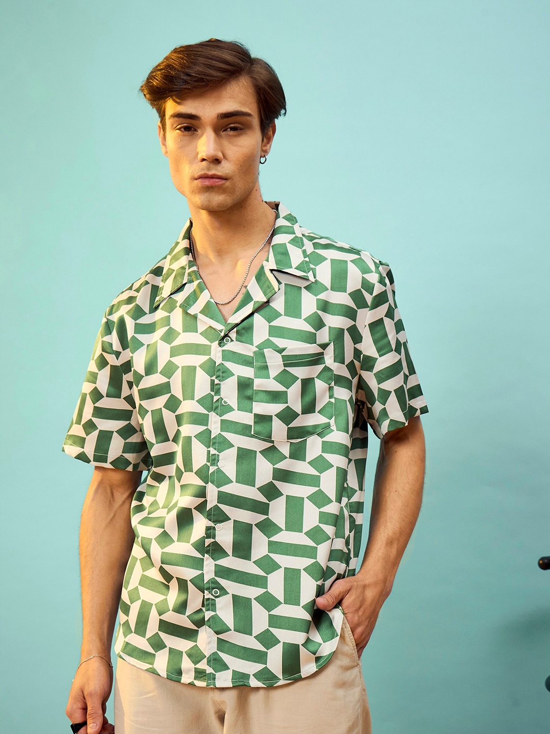 

MASCLN SASSAFRAS Relaxed Opaque Printed Casual Shirt, Green