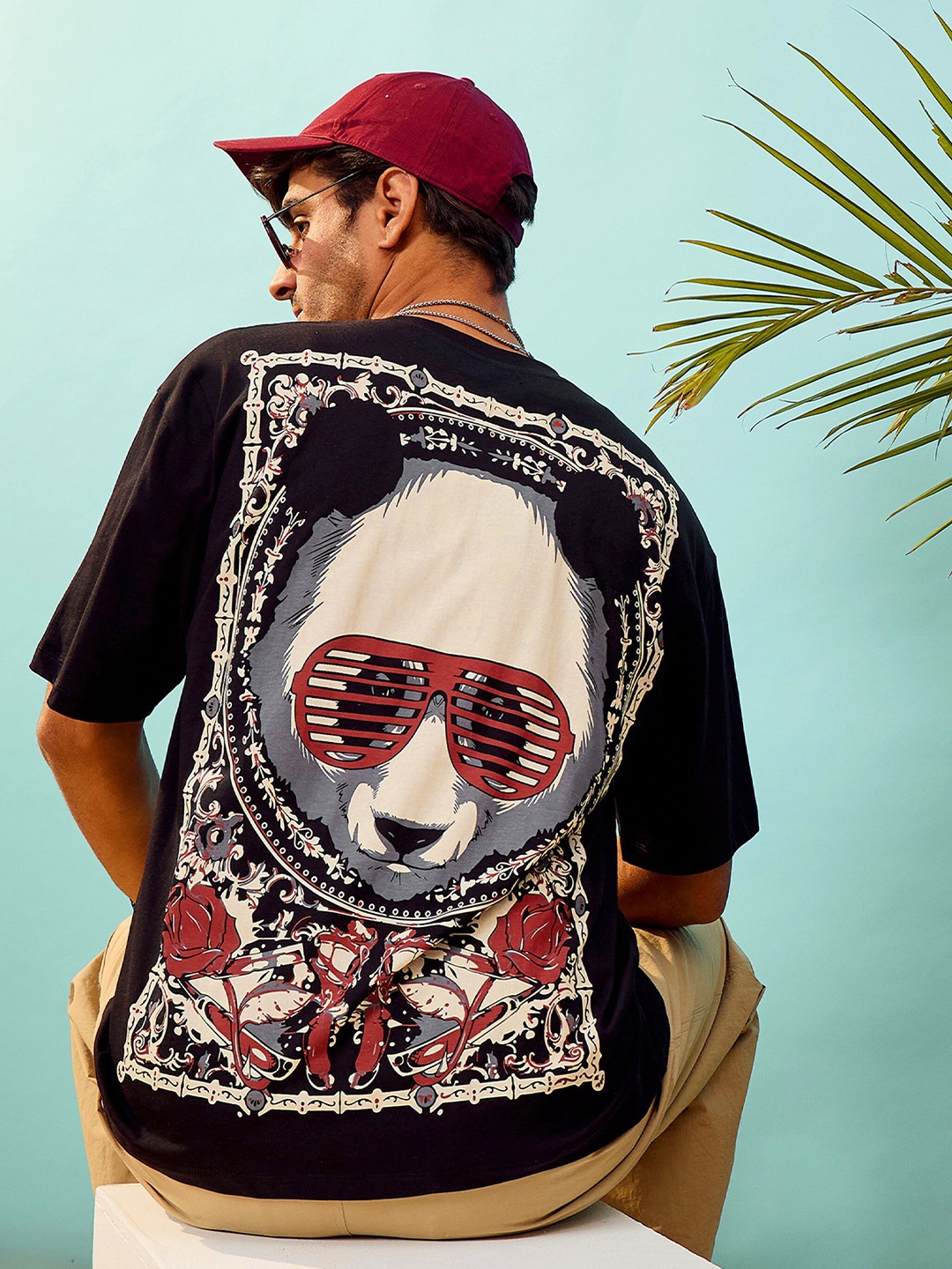 

MASCLN SASSAFRAS Unisex Black Printed Cotton Oversized T-shirt