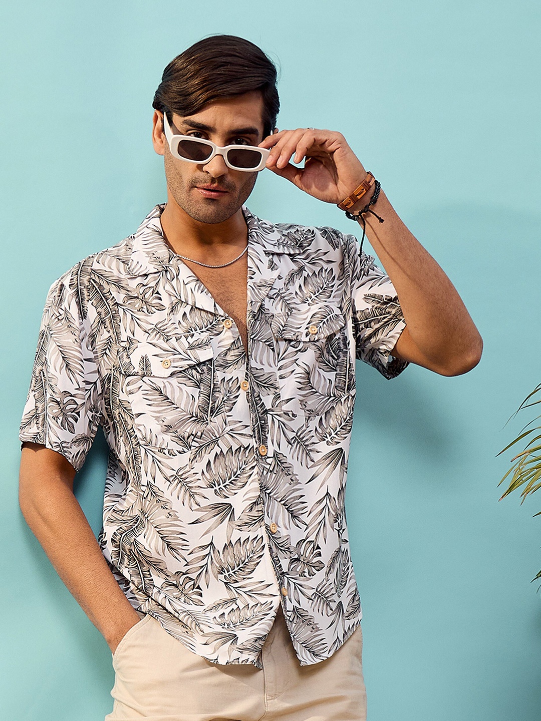 

MASCLN SASSAFRAS Grey Relaxed Floral Printed Casual Shirt
