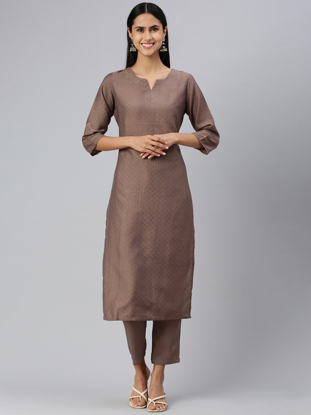 

KALINI Women Regular Kurta with Trousers, Grey