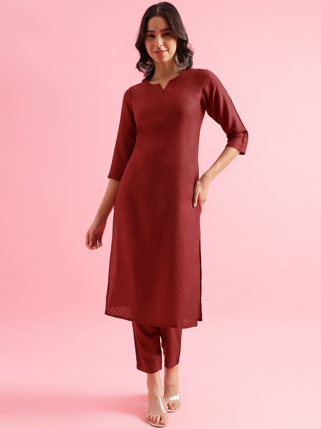 

KALINI Women Regular Kurta with Trousers, Maroon