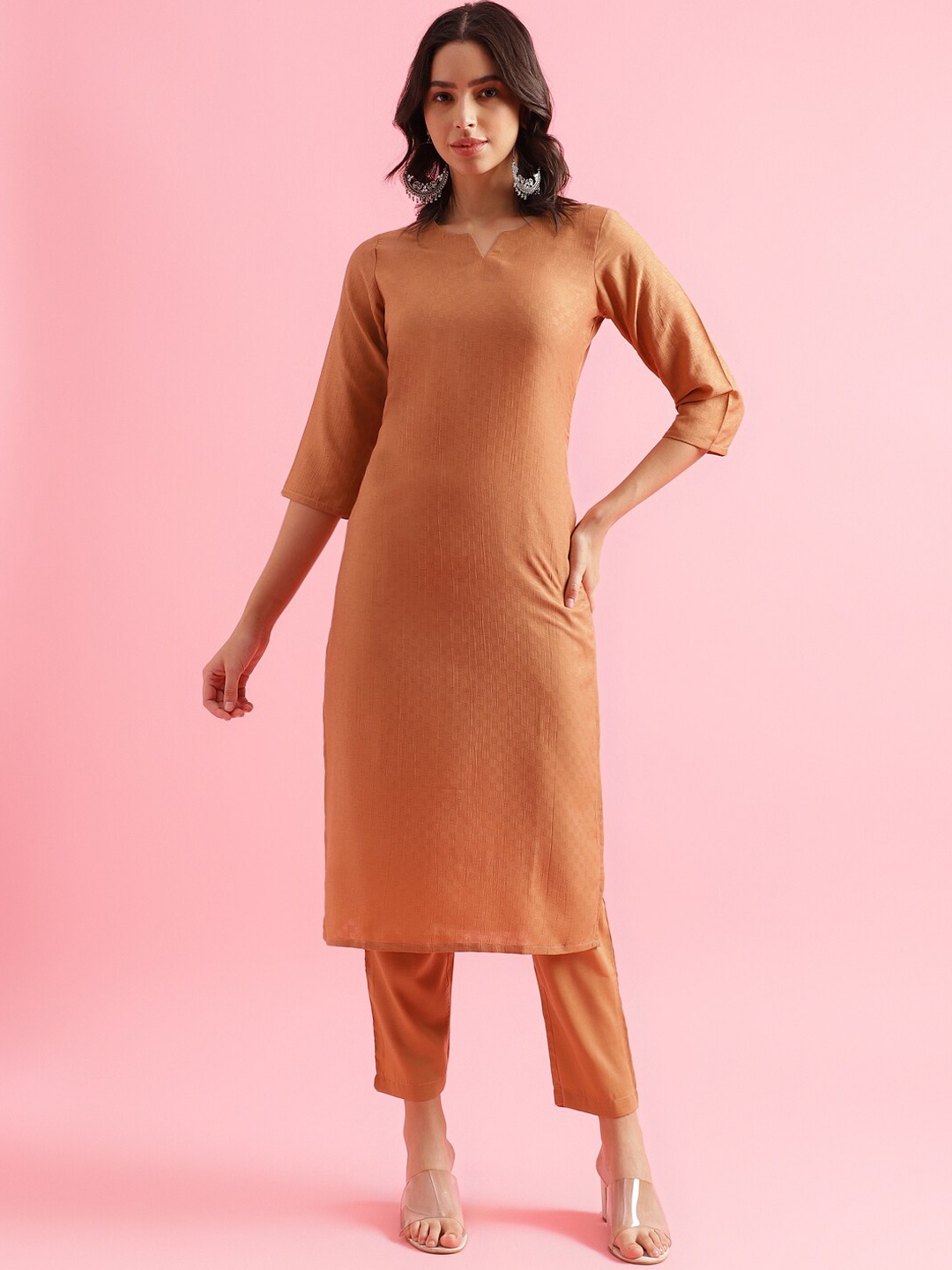 

KALINI Women Regular Kurta with Trousers, Brown