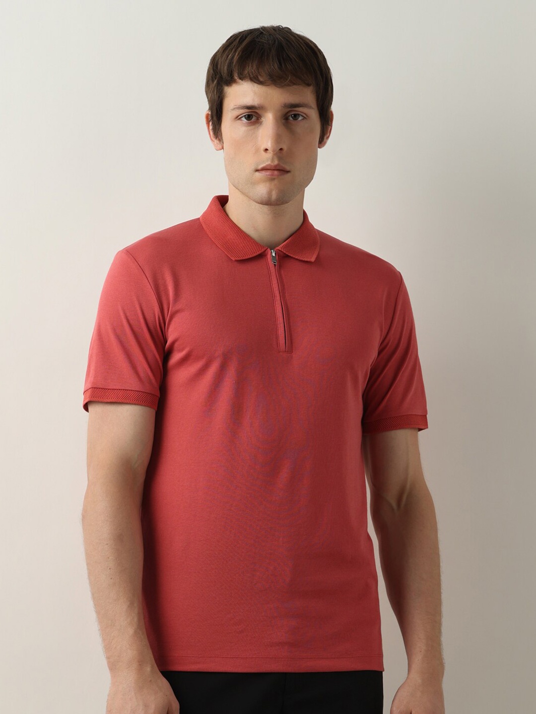 

SELECTED Polo Collar Cotton Slim Fit T-shirt, Red