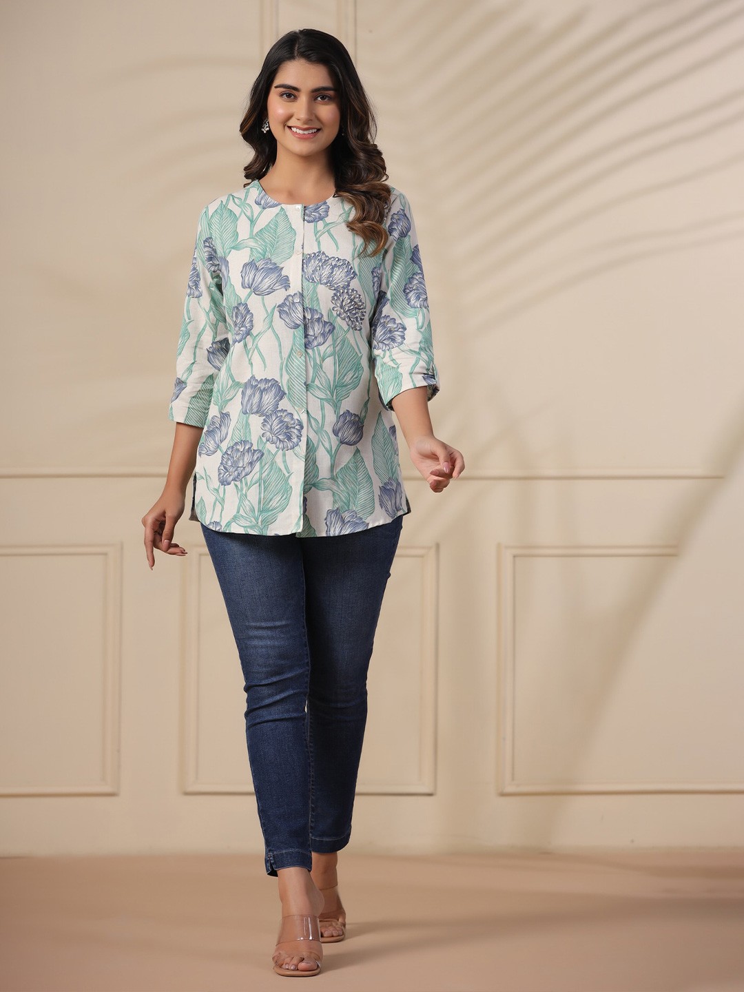 

JISORA Floral Printed Cotton Top, Off white