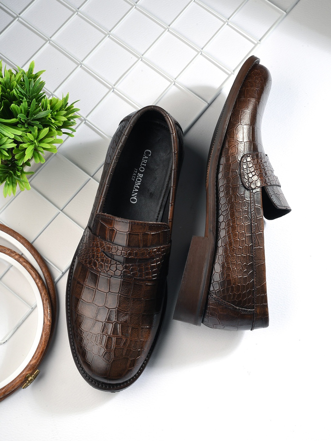 

CARLO ROMANO Men Leather Formal Slip-Ons, Brown