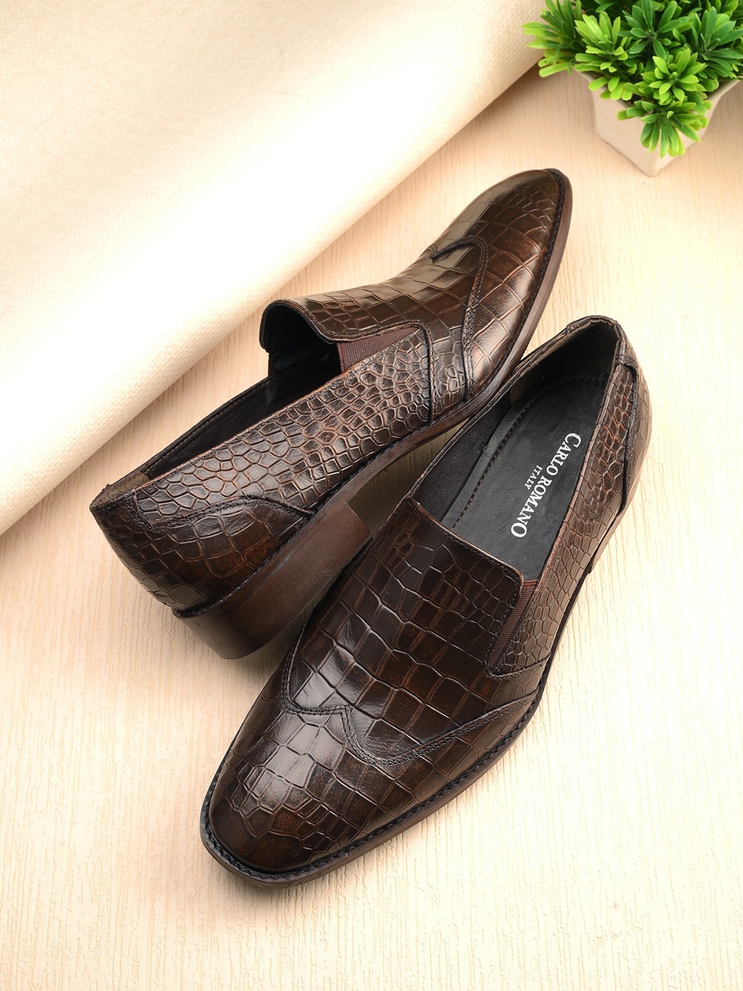 

CARLO ROMANO Men Leather Formal Slip-Ons, Brown