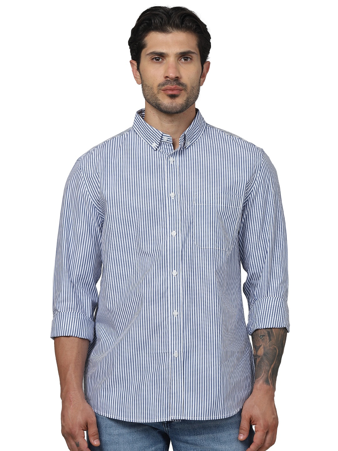 

Celio Classic Striped Button-Down Collar Long Sleeves Cotton Formal Shirt, Blue
