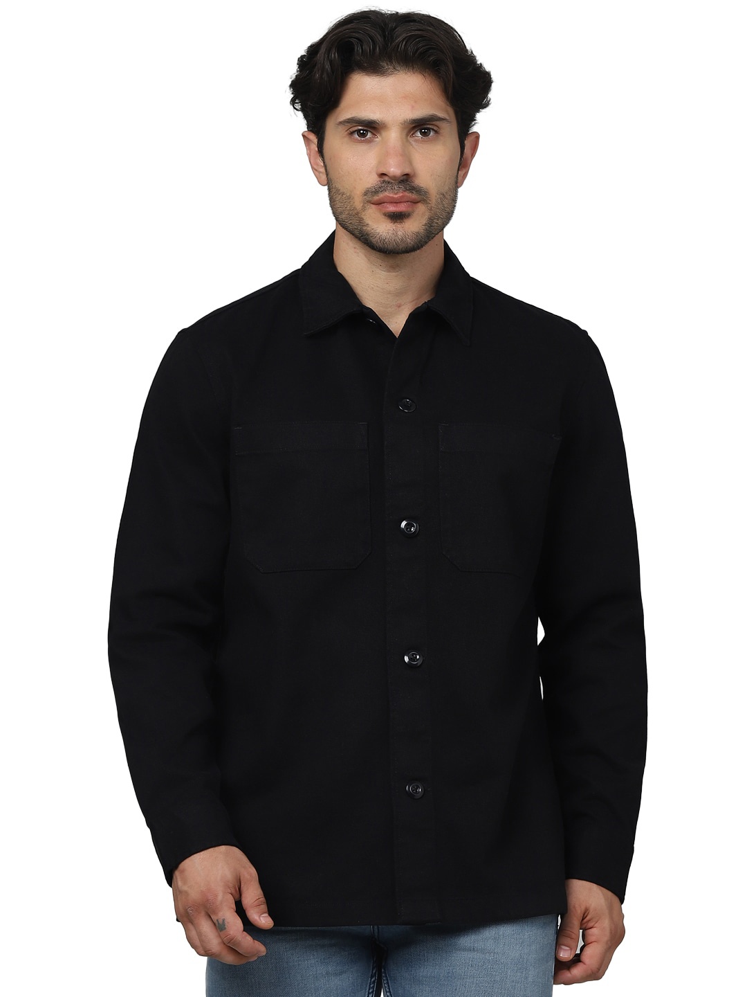 

Celio Classic Spread Collar Long Sleeves Cotton Casual Shirt, Black