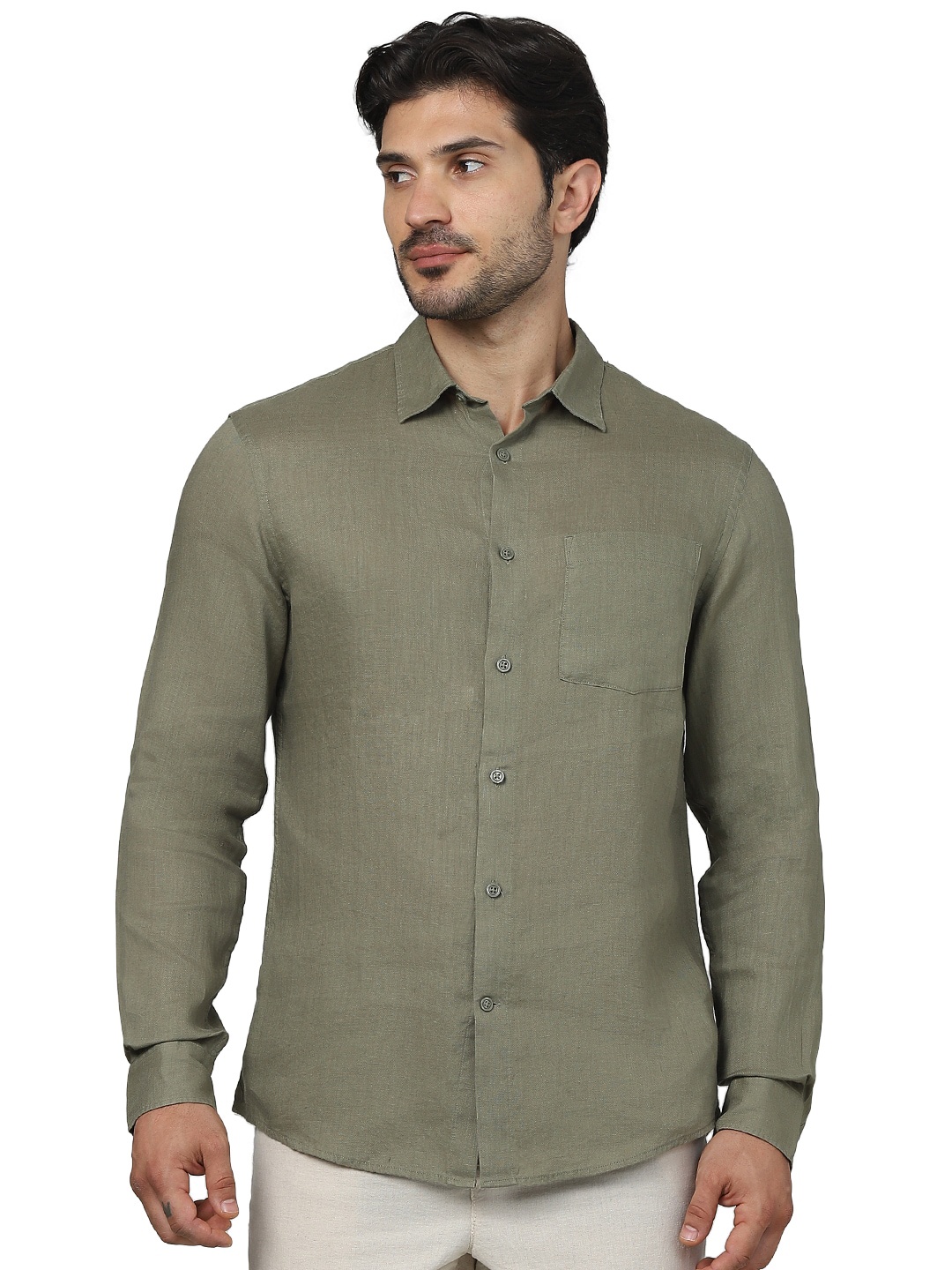 

Celio Classic Spread Collar Long Sleeves Linen Casual Shirt, Khaki