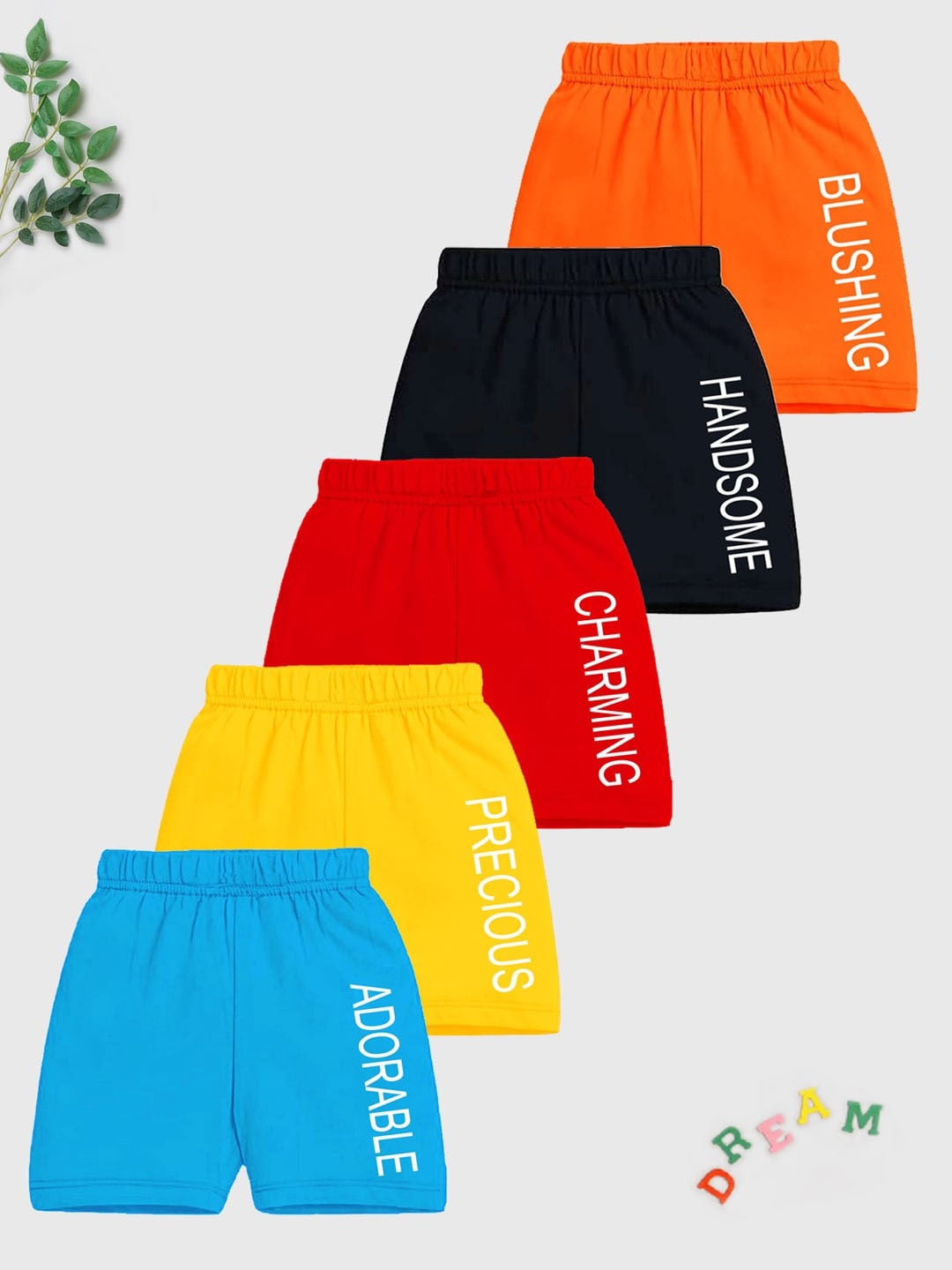 

KUCHIPOO Kids Pack Of 5 Typography Printed Mid-Rise Shorts, Yellow
