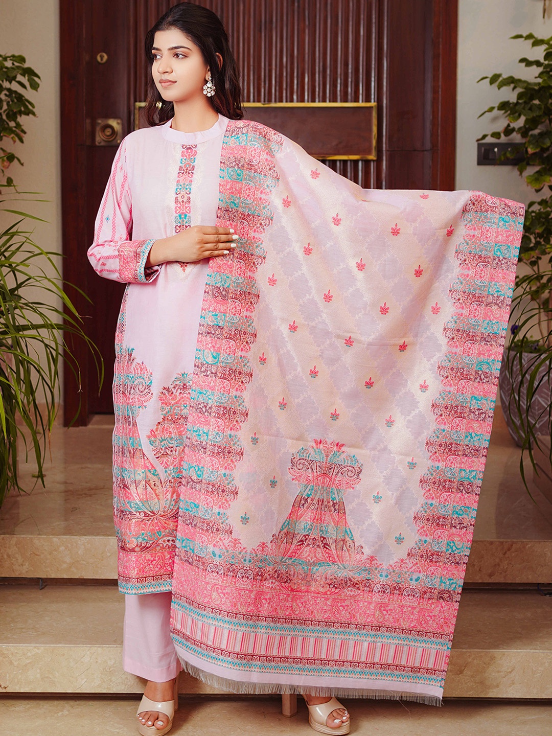 

KIDAR Women Ethnic Motifs Regular Pure Cotton Kurta with Salwar & With Dupatta, Pink