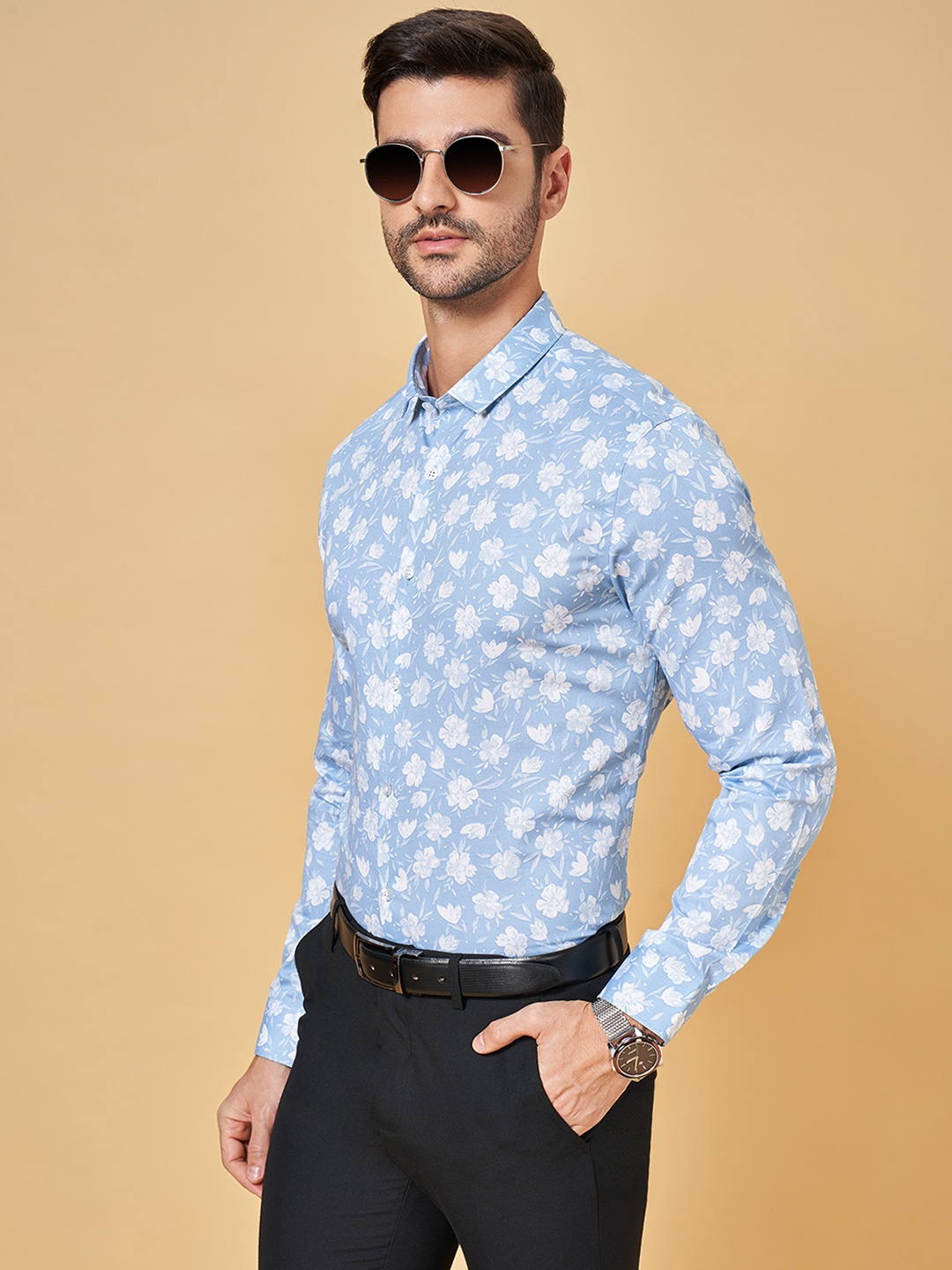 

BYFORD by Pantaloons Men Slim Fit Floral Opaque Printed Party Shirt, Blue
