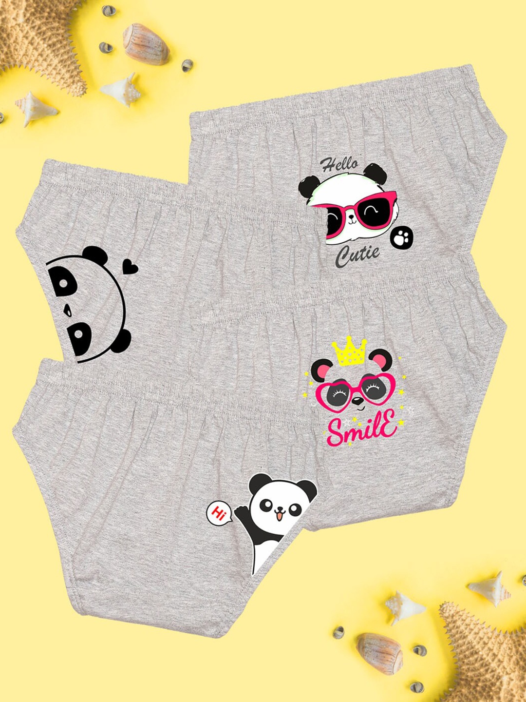 

NUSYL Girls Panda Printed Basic Briefs NUGCBRFPO4.0006, Grey