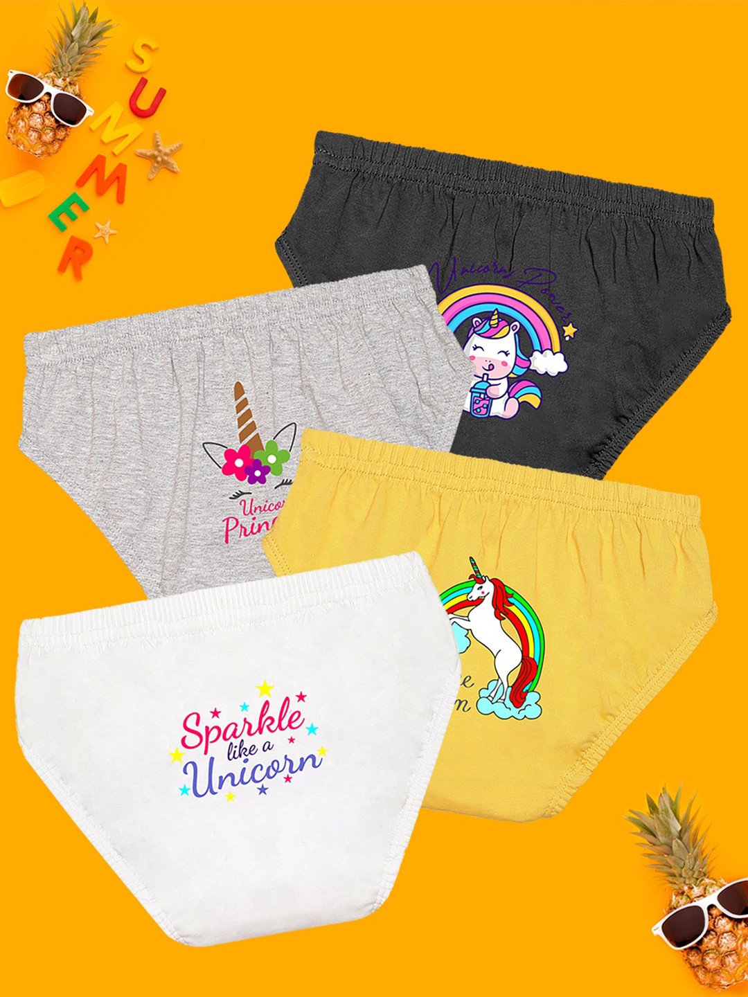 

NUSYL Girls Pack Of 4 Printed Cotton Basic Briefs NUGCBRFPO4.0009, Yellow