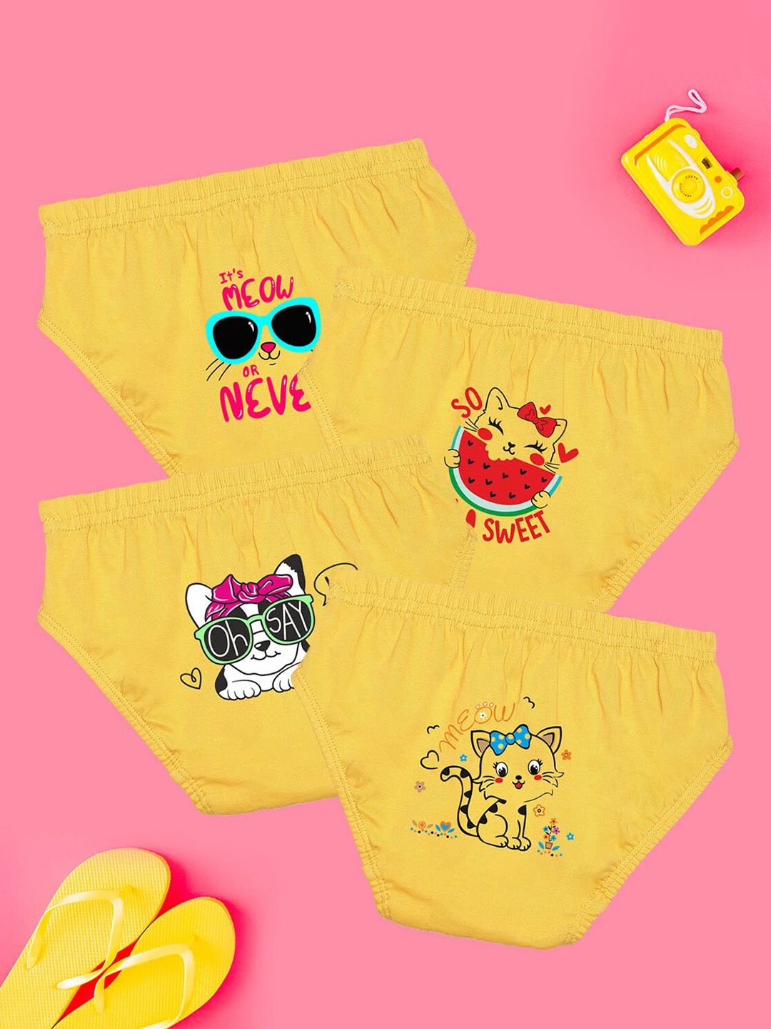 

NUSYL Girls Pack Of 4 Printed Cotton Basic Briefs NUGCBRFPO4.0002, Yellow