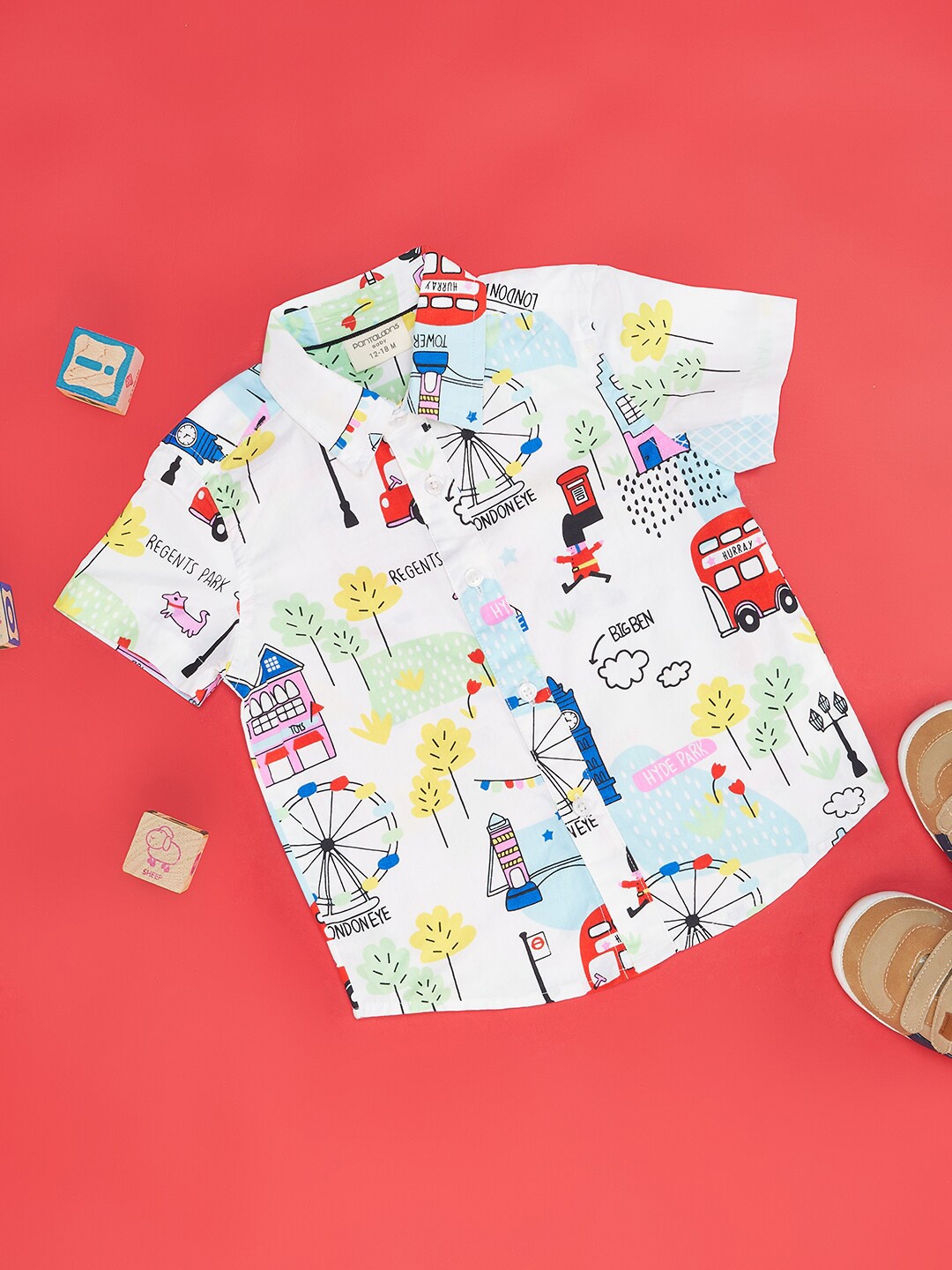 

Pantaloons Baby Boys Opaque Printed Cotton Casual Shirt, White