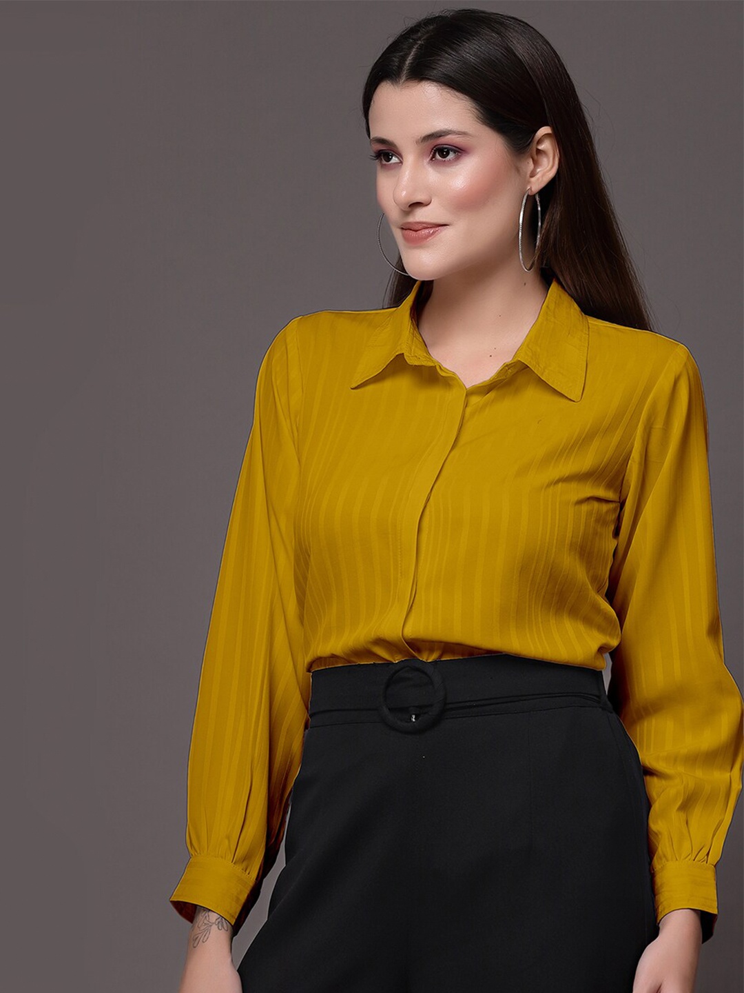 

Selvia Spread Collar Long Sleeves Regular Fit Casual Shirt, Yellow