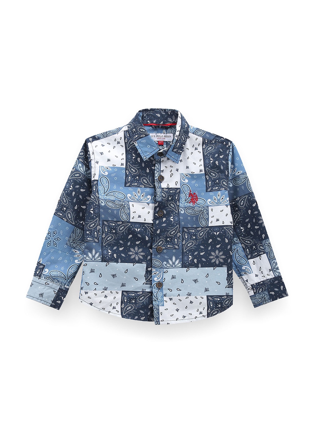 

U.S. Polo Assn. Kids Boys Paisley Printed Spread Collar Classic Casual Shirt, Blue